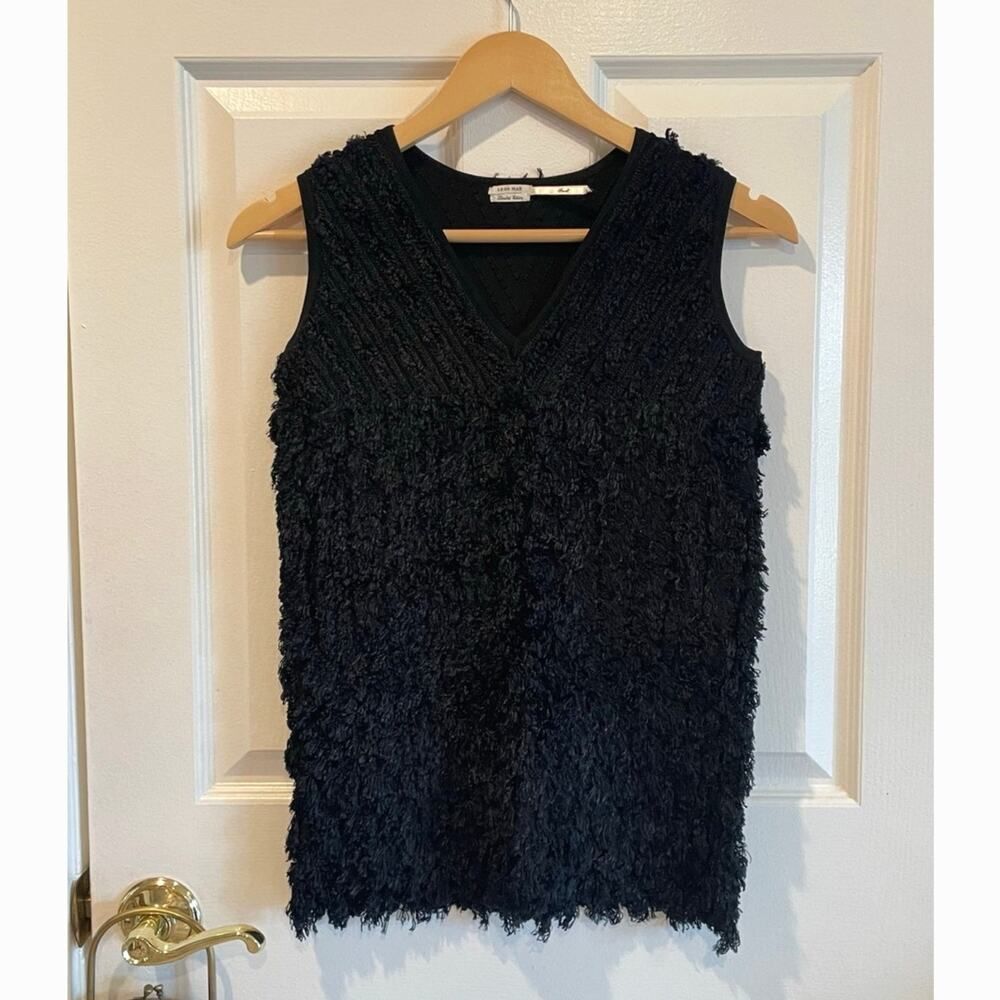 Leon Max Limited Edition Black Faux Fur Shaggy Tank Top Size Small
